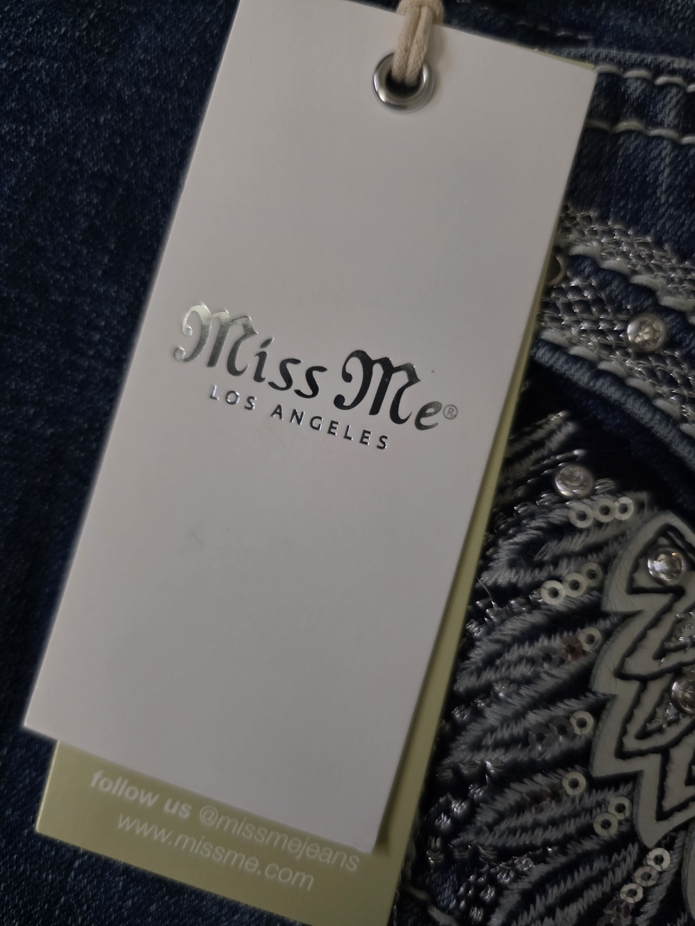 Miss Me Mid-Rise Dark Blue Embroidered Women's Jeans - 30 X 29 - Picture 3 of 14